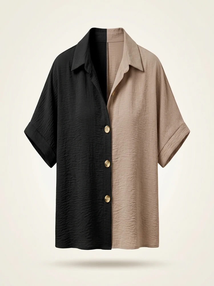 Plus Size Women Summer Shirt Fashion Chic Color-Blocked Cardigan Elegant Breathable Blouses Clothing Suitable for Many Occasions - Image 2