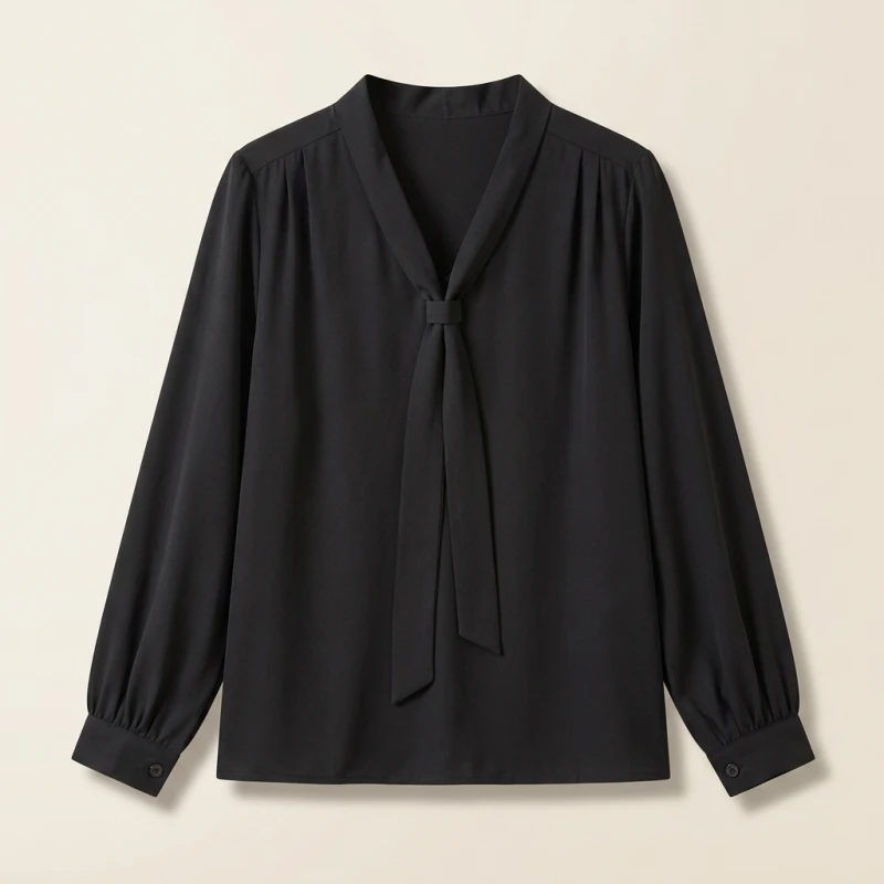 2025 Women's Elegant Butterfly Knot V-neck Blouse Solid Thin Chiffon Plus Size Shirt Spring Autumn Fashion Long Sleeves Tops - Image 2