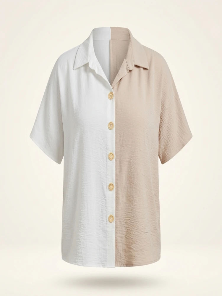 Plus Size Women Summer Shirt Fashion Chic Color-Blocked Cardigan Elegant Breathable Blouses Clothing Suitable for Many Occasions