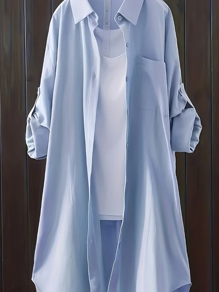 Plus Size Women Breathable Blouse Indian Shirt New Popular Loose Casual Fashion Simple Solid Female Long Sleeved Top Of Clothing