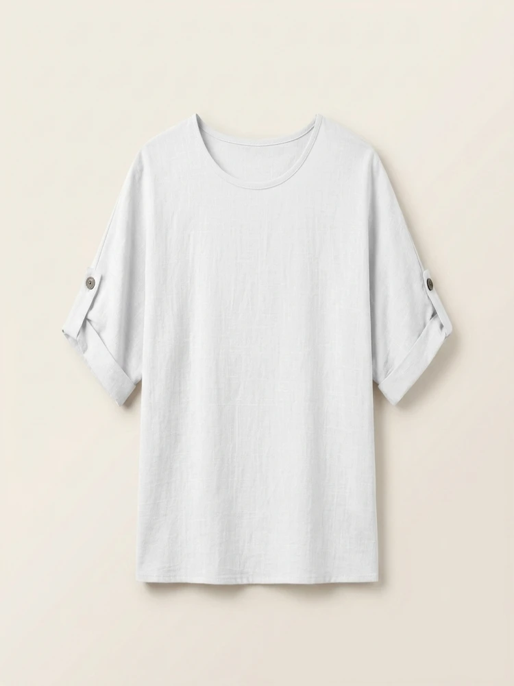 Plus Size Womens Fashion Summer Shirts Breathable Solid Plain Lady Clothings Crew Neck Loose Fit Blouses Half Sleeve Casual Tops