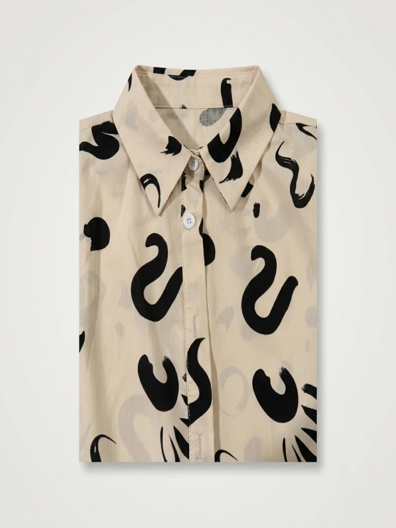 Plus Size 1XL-5XL Women Geometric Pattern Lapel Long Sleeved Top Button Casual Shirt - Image 3