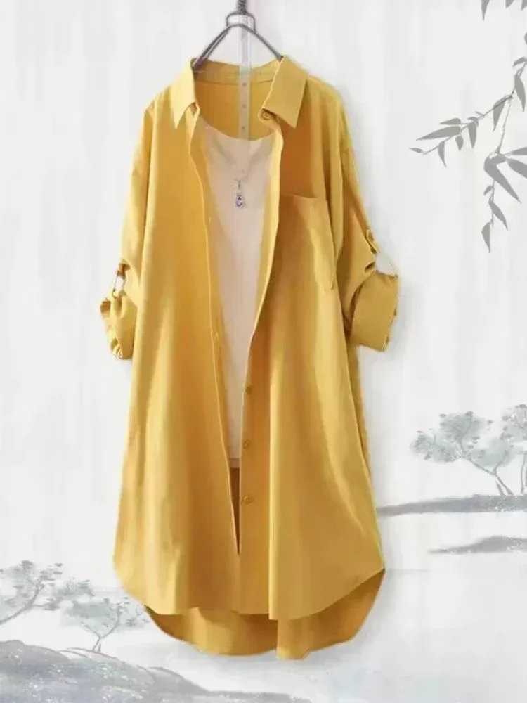 Plus Size Women Breathable Blouse Indian Shirt New Popular Loose Casual Fashion Simple Solid Female Long Sleeved Top Of Clothing - Image 5