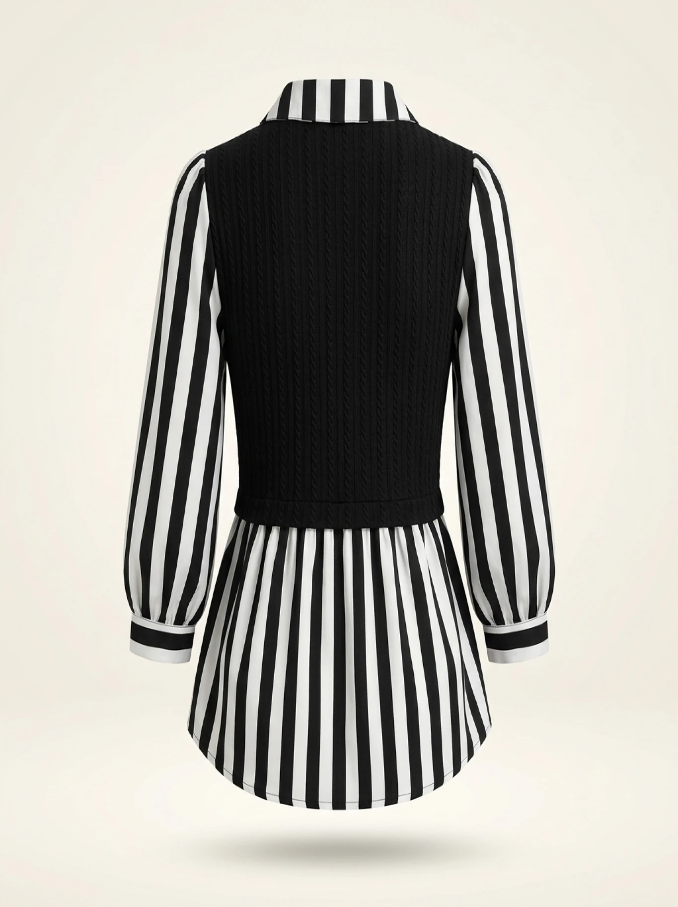 Women Plus Size Striped Blouse Casual Long Sleeve Lapel Collar Non Stretch Woven Shirt for Summer Black White Vertical - Image 2