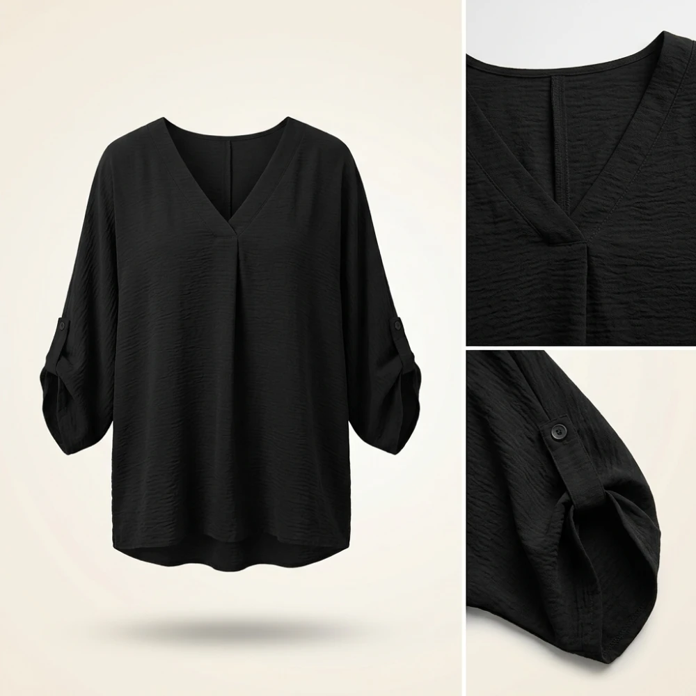 Plus Size 1XL-5XL Women's Casual Casual Roll Up Sleeve V Neck Blouse Ladies Fashion Long Sleeve Blouse Loose Shirt