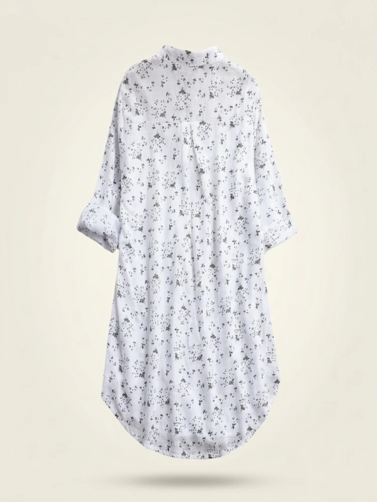 Women's Plus-size Shirt White Long Flower Decorated Lapel Button Up Top for Travel Wear - Image 4