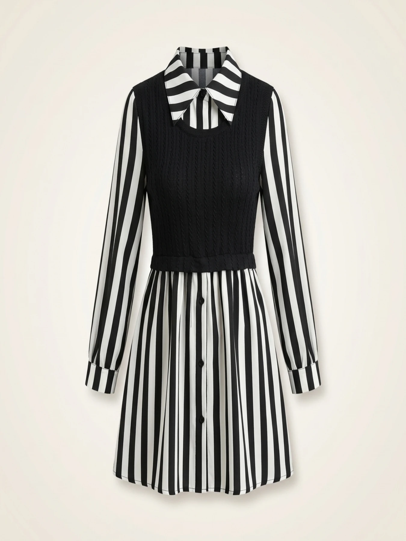 Women Plus Size Striped Blouse Casual Long Sleeve Lapel Collar Non Stretch Woven Shirt for Summer Black White Vertical - Image 6