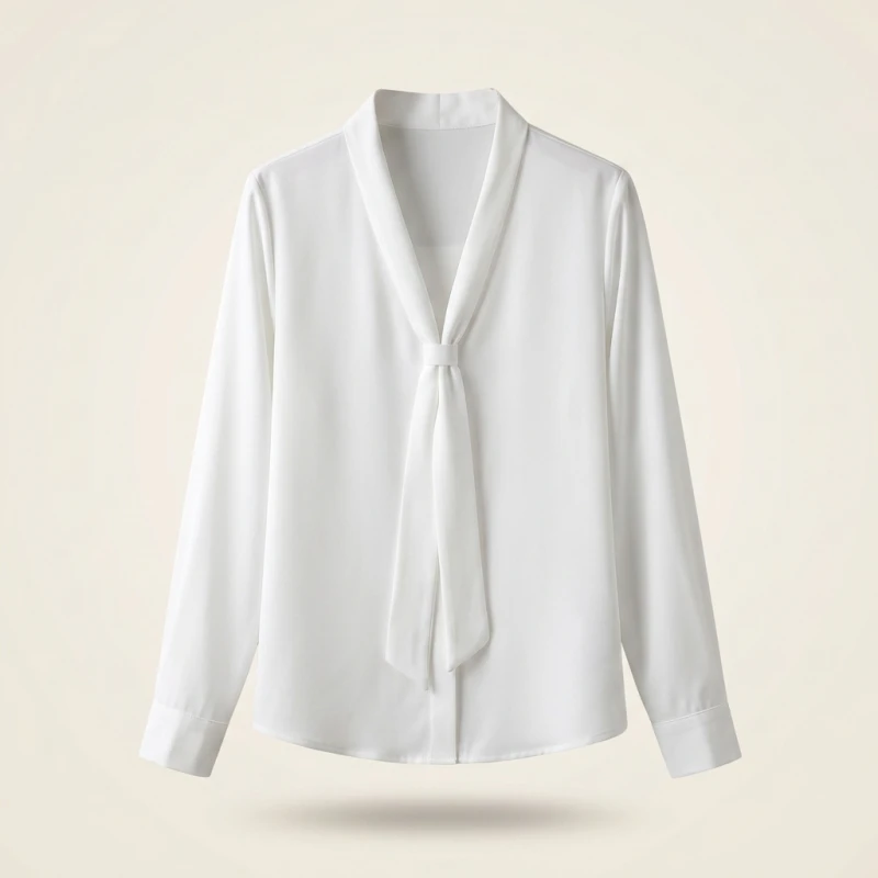 2025 Women's Elegant Butterfly Knot V-neck Blouse Solid Thin Chiffon Plus Size Shirt Spring Autumn Fashion Long Sleeves Tops - Image 5