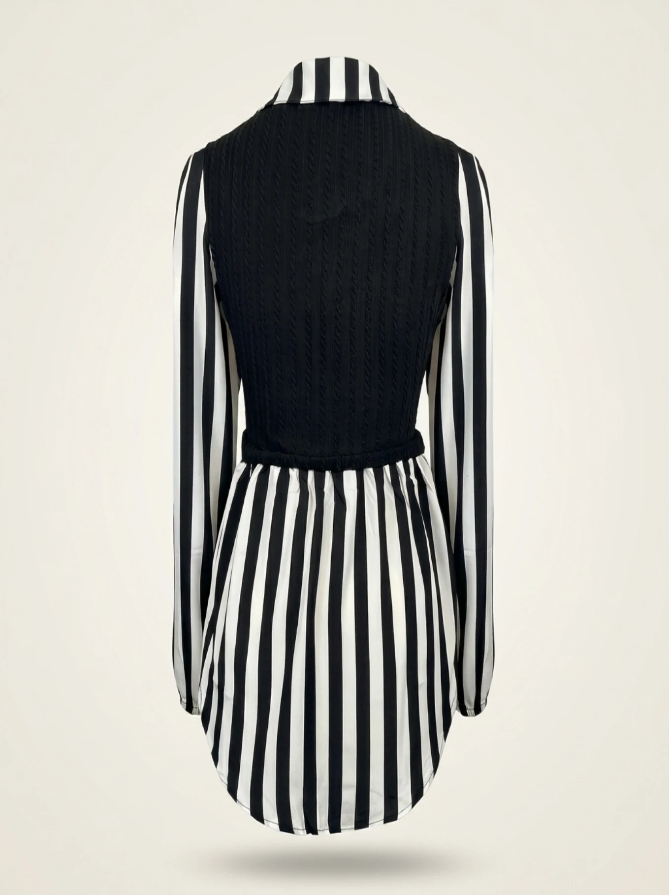 Women Plus Size Striped Blouse Casual Long Sleeve Lapel Collar Non Stretch Woven Shirt for Summer Black White Vertical - Image 4