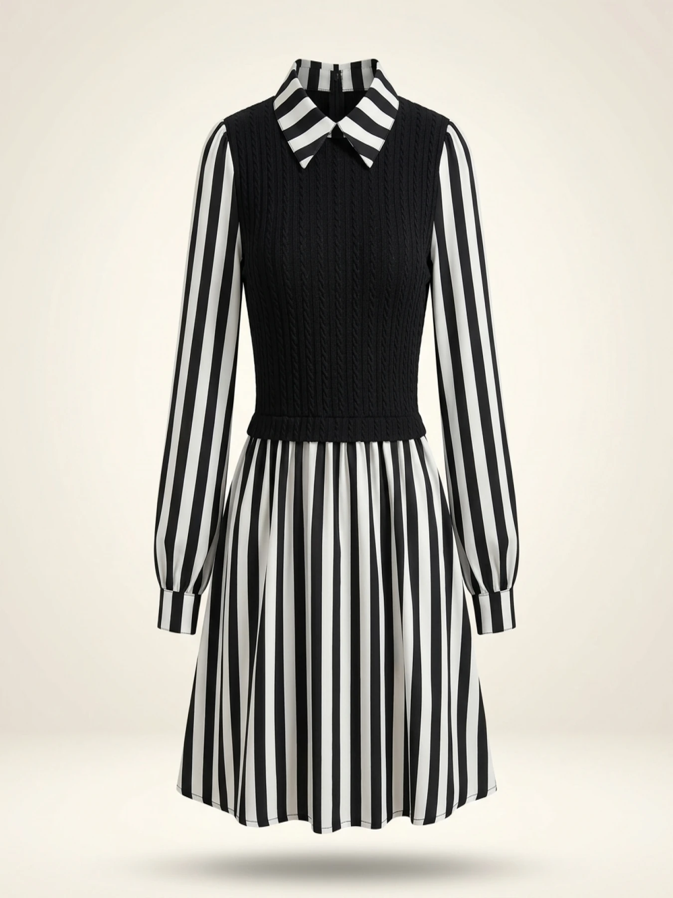 Women Plus Size Striped Blouse Casual Long Sleeve Lapel Collar Non Stretch Woven Shirt for Summer Black White Vertical - Image 5