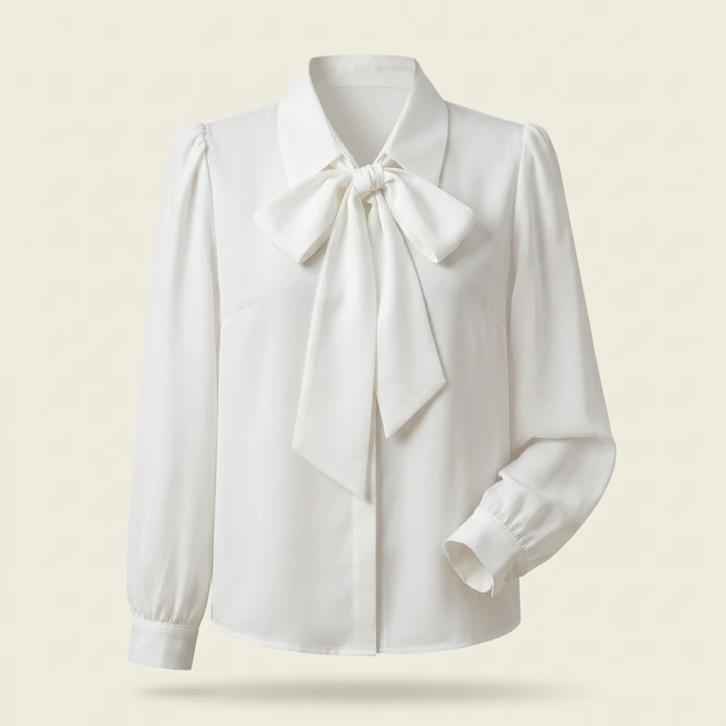 Y2K Women Solid Plus Size Shirt Bow Lace Up Lantern Sleeve Female Blouse Fashion Indian Sweet New Single Breasted Ladies Tops - Image 2