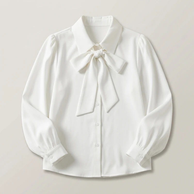 Y2K Women Solid Plus Size Shirt Bow Lace Up Lantern Sleeve Female Blouse Fashion Indian Sweet New Single Breasted Ladies Tops - Image 3