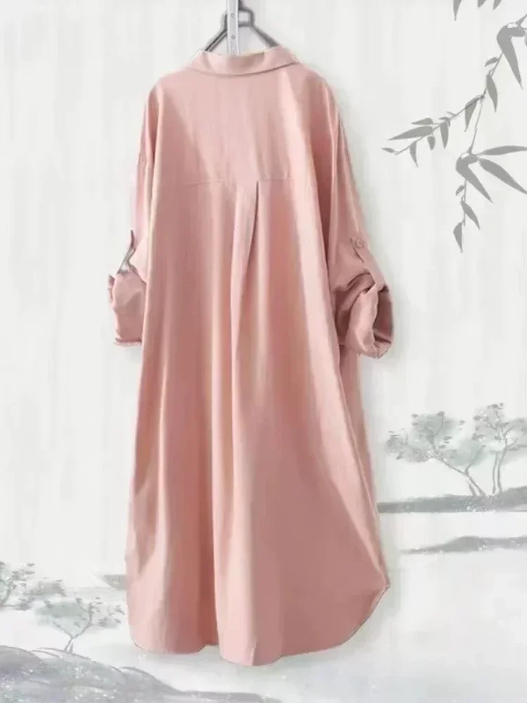 Plus Size Women Breathable Blouse Indian Shirt New Popular Loose Casual Fashion Simple Solid Female Long Sleeved Top Of Clothing - Image 3