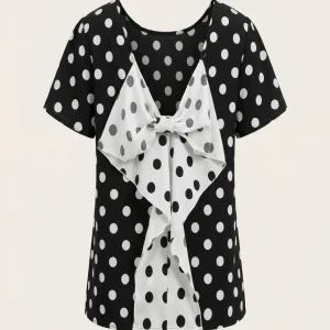 Plus Size Summer Elegant Spot Print Shirt for Women Casual Office Lady Bow Back Curve Clothing Female Blouses
