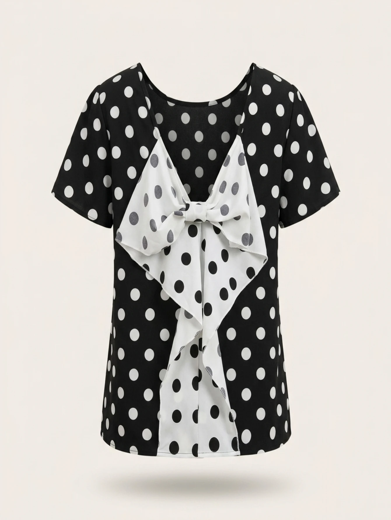 Plus Size Summer Elegant Spot Print Shirt for Women Casual Office Lady Bow Back Curve Clothing Female Blouses