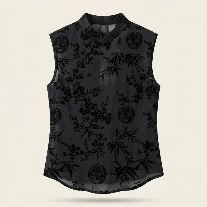 Women's Jacquard Black Chiffon Blouse Short Sleeve Loose Top Office Casual Wear Lace-Up Shirt Lady plus Size - Image 2