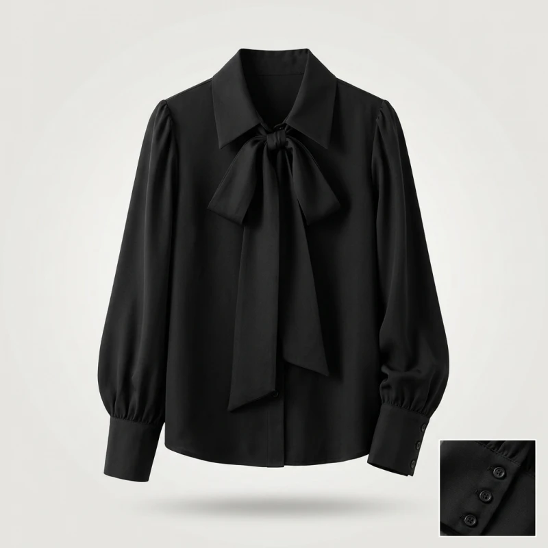 Y2K Women Solid Plus Size Shirt Bow Lace Up Lantern Sleeve Female Blouse Fashion Indian Sweet New Single Breasted Ladies Tops - Image 6