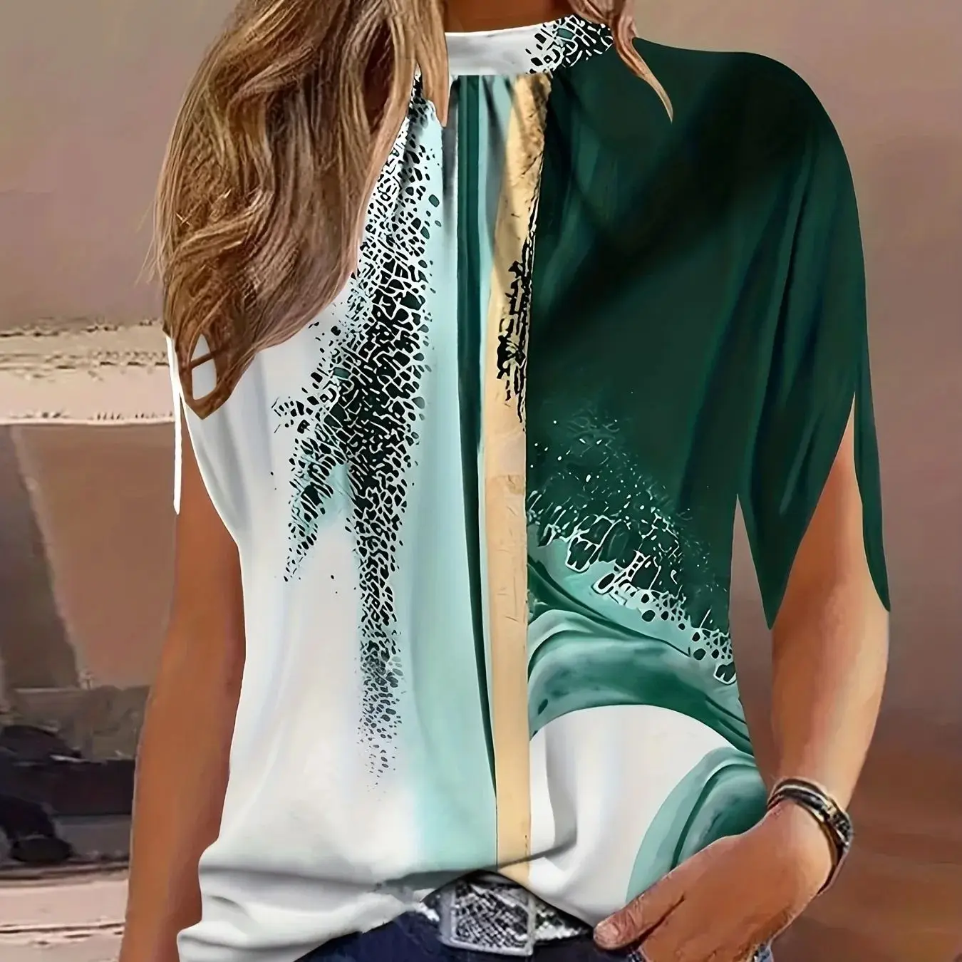 Plus Size Casual Print Women's Blouse O Neck Half Sleeve Loose Shirt 2024 Summer Woman Tops Fashion Blouses Streetwear - Image 2