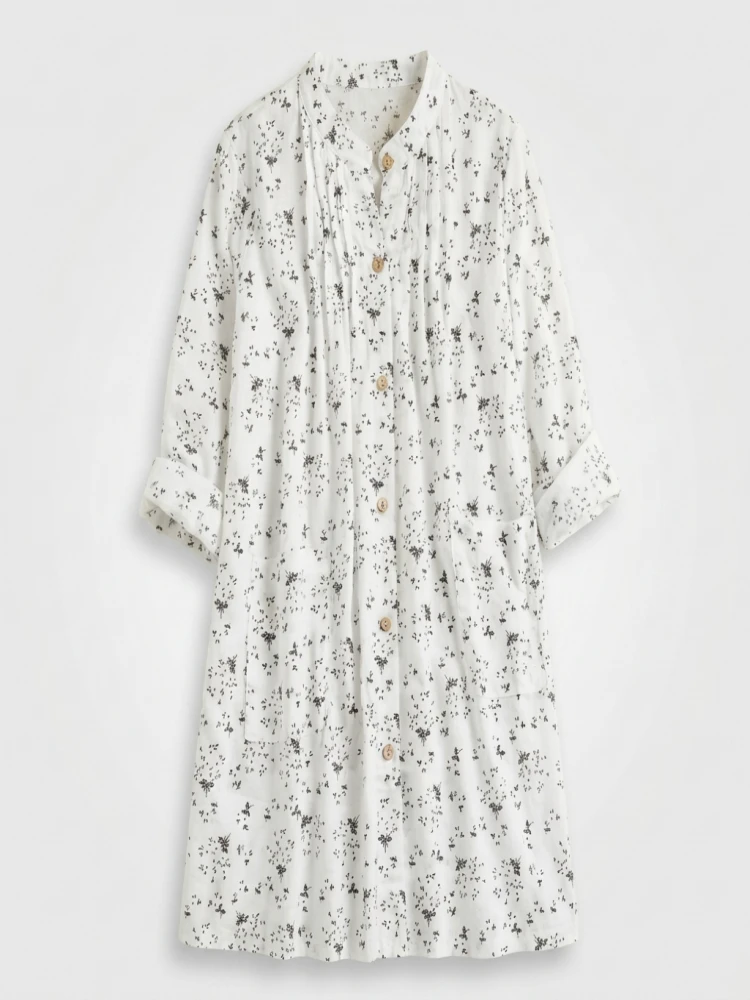 Women's Plus-size Shirt White Long Flower Decorated Lapel Button Up Top for Travel Wear - Image 2
