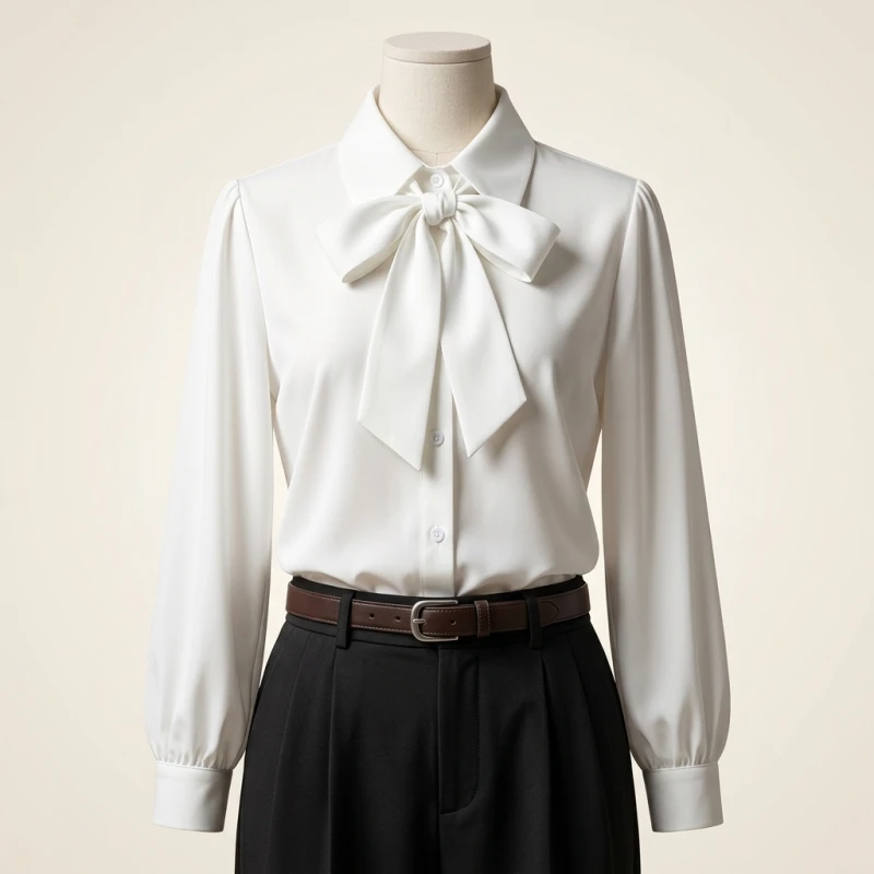Y2K Women Solid Plus Size Shirt Bow Lace Up Lantern Sleeve Female Blouse Fashion Indian Sweet New Single Breasted Ladies Tops - Image 4