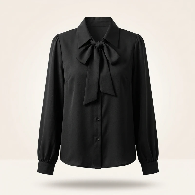 Y2K Women Solid Plus Size Shirt Bow Lace Up Lantern Sleeve Female Blouse Fashion Indian Sweet New Single Breasted Ladies Tops