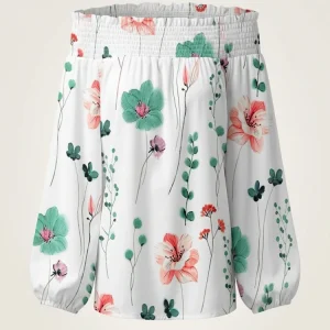 Women's Summer Plus Size 1XL-5XL Fashion Floral Print Off Shoulder Blouse Shirt Ladies Casual Long Sleeve Beach Shirt