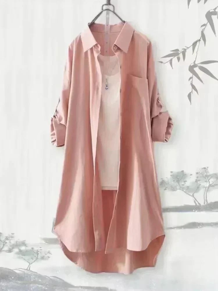 Plus Size Women Breathable Blouse Indian Shirt New Popular Loose Casual Fashion Simple Solid Female Long Sleeved Top Of Clothing - Image 2