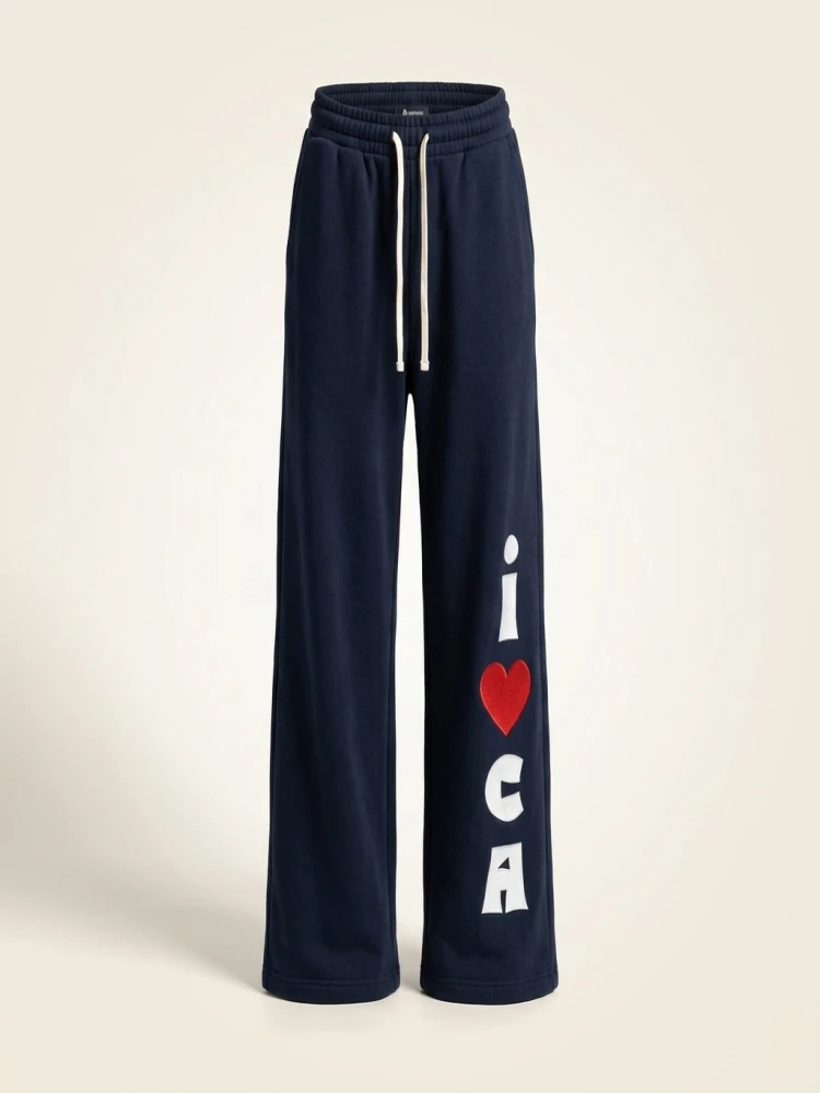 American High Street Spicy Girl Letter Print Wide Leg Casual Pants Women Spring Summer Loose Slim High Waist Dstring Strai...