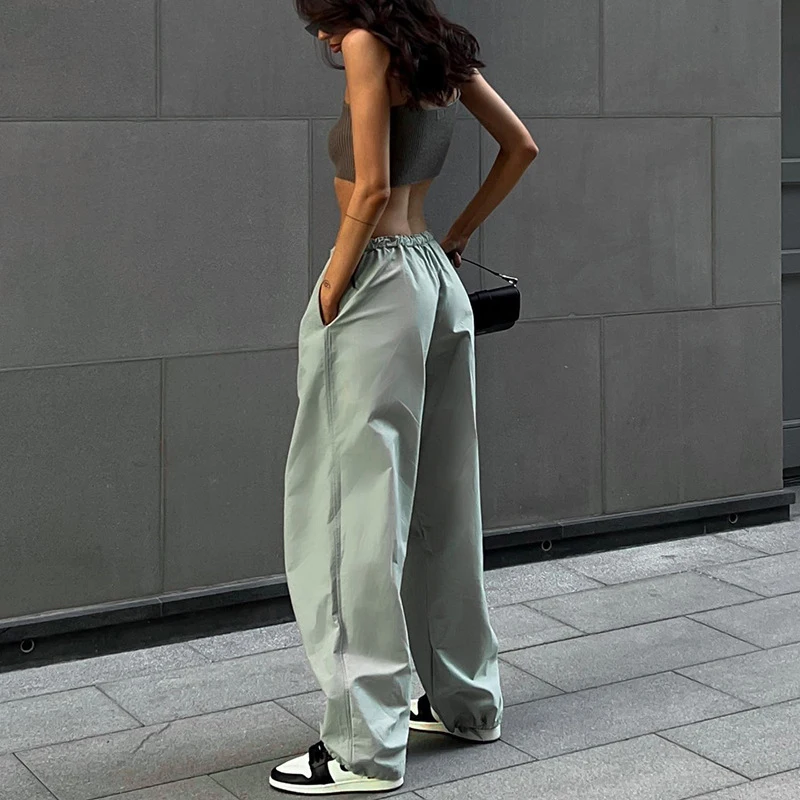 Y2k Cargo Women Drawstring Pants Low Waist Sweatpant Streetwear Vintage Baggy Wide Leg Trousers Oversized Parachute Jogger Pants - Image 4