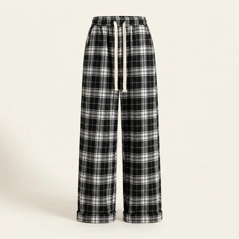 Oversize Women Sweatpants Fashion Black Plaid Casual Pants Baggy Elastic Waist Pockets Student Unisex Hip Hop Loose Trousers