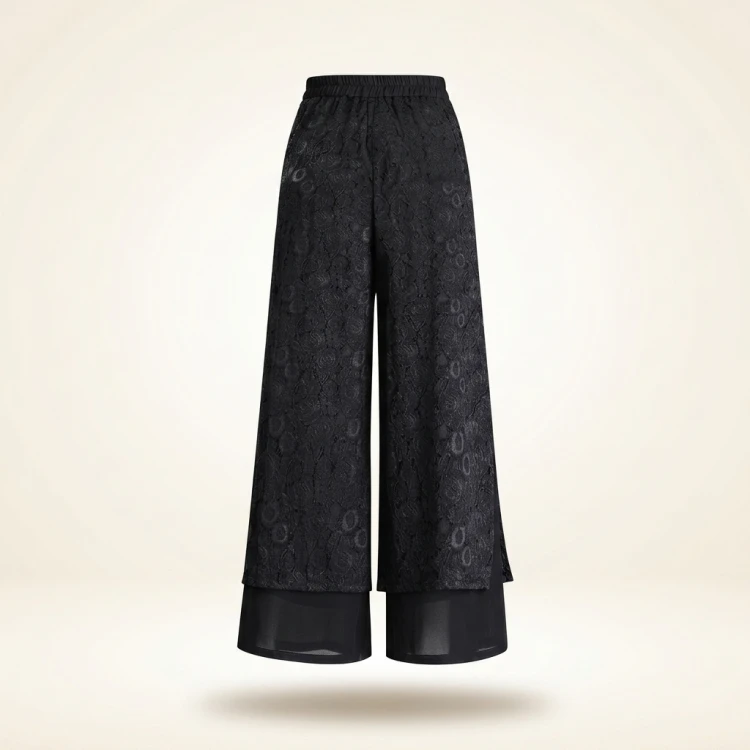 High Waist Wide Leg Pants Women's Summer Thin Ice Silk Straight Cut Slimming Drapey Floral Embroidery Loose Fit Casual Trousers - Image 2
