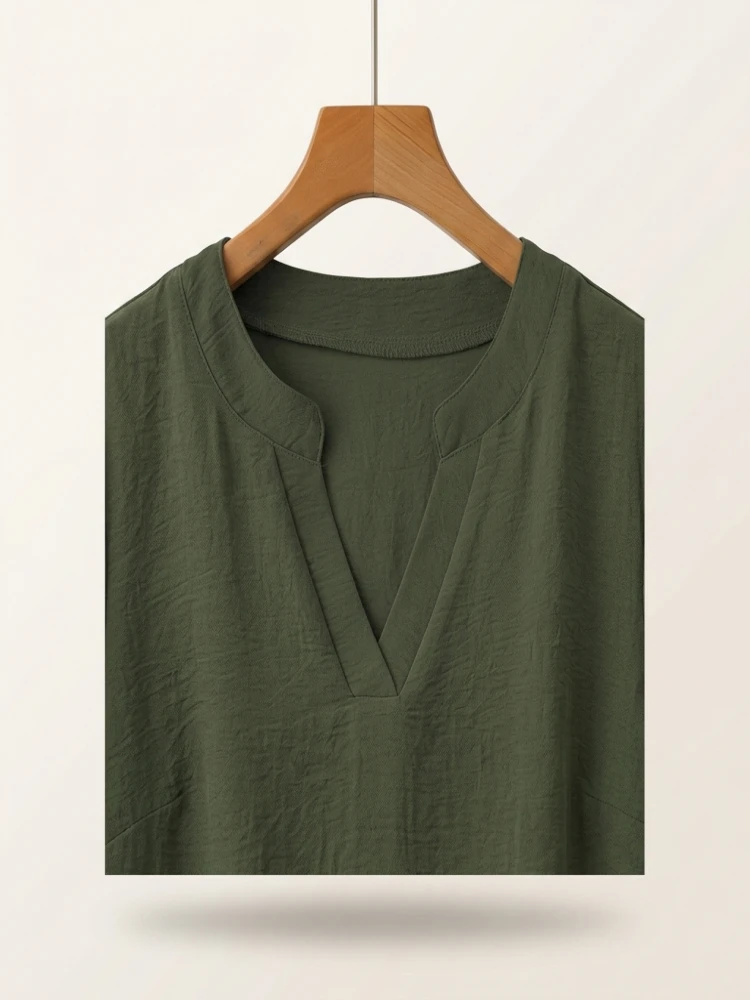 Plus Size Women's Casual Tops Loose Breathable Long Sleeve Stand Collar Female T-shirt Polyester Fashion Apparel V-neck Clothing - Image 5
