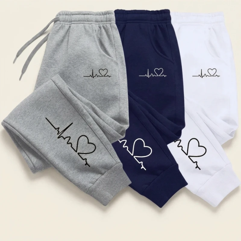 Hot Sales Womens Sweatpants Daily Casual Pants High Quality Fitness Tracksuit Trousers Heart Print Street Sport Jogging Pants