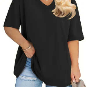 Women's Plus Size V Neck Solid T-Shirt Summer Female Basic Soft Tees Women Casual Multicolour Short Sleeved Tops