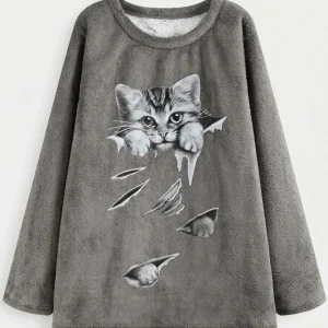 Women Plus size woven spring and autumn sweatshirt