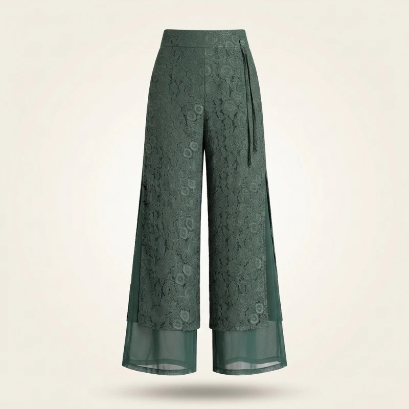 High Waist Wide Leg Pants Women's Summer Thin Ice Silk Straight Cut Slimming Drapey Floral Embroidery Loose Fit Casual Trousers - Image 3