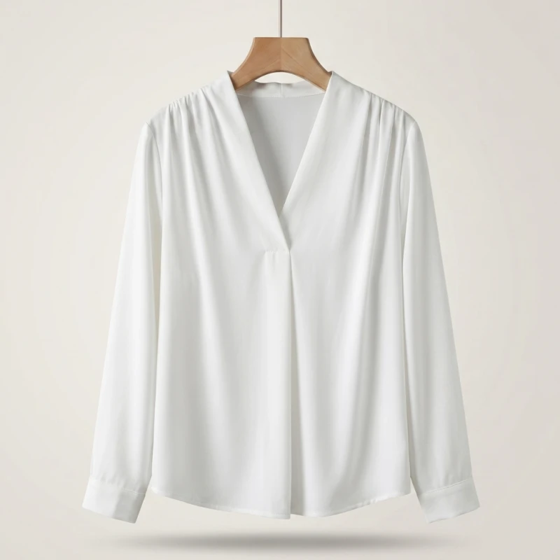 Big Size Women Shirts 2025 Spring Autumn Long Sleeve Office Lady V-Neck Solid Color Blouses Elegant and Youth Woman Tops - Image 5