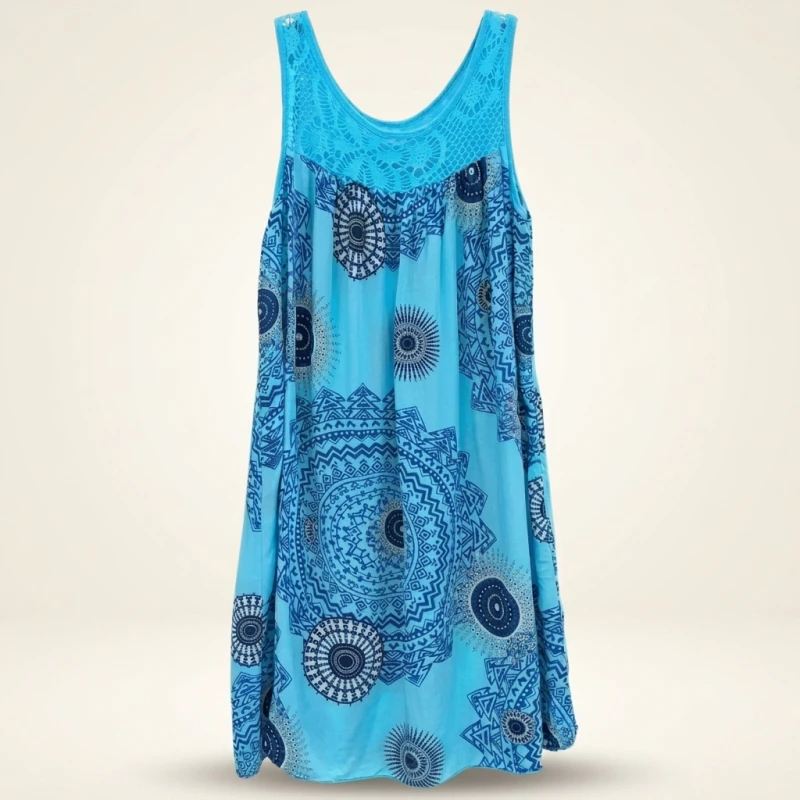 Women's clothing summer sleeveless camisole dress lace print sleeveless large swing loose sexy dress long skirt plus size - Image 3