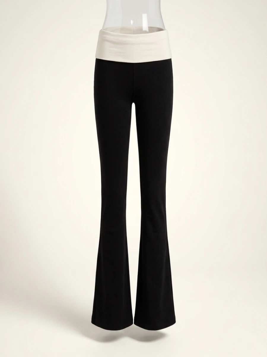 Women Fashion Flared Pants Casual Contrast Color Creativity Elastic Waist Bell Bottoms Bootcut Trousers Y2K 2024 New Streetwear - Image 4