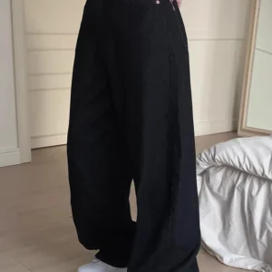 High Waist Embroidered Letter Print Denim Pants Women's Spring New Sle Cool Sexy Long Trousers Casual Wide Leg Jeans