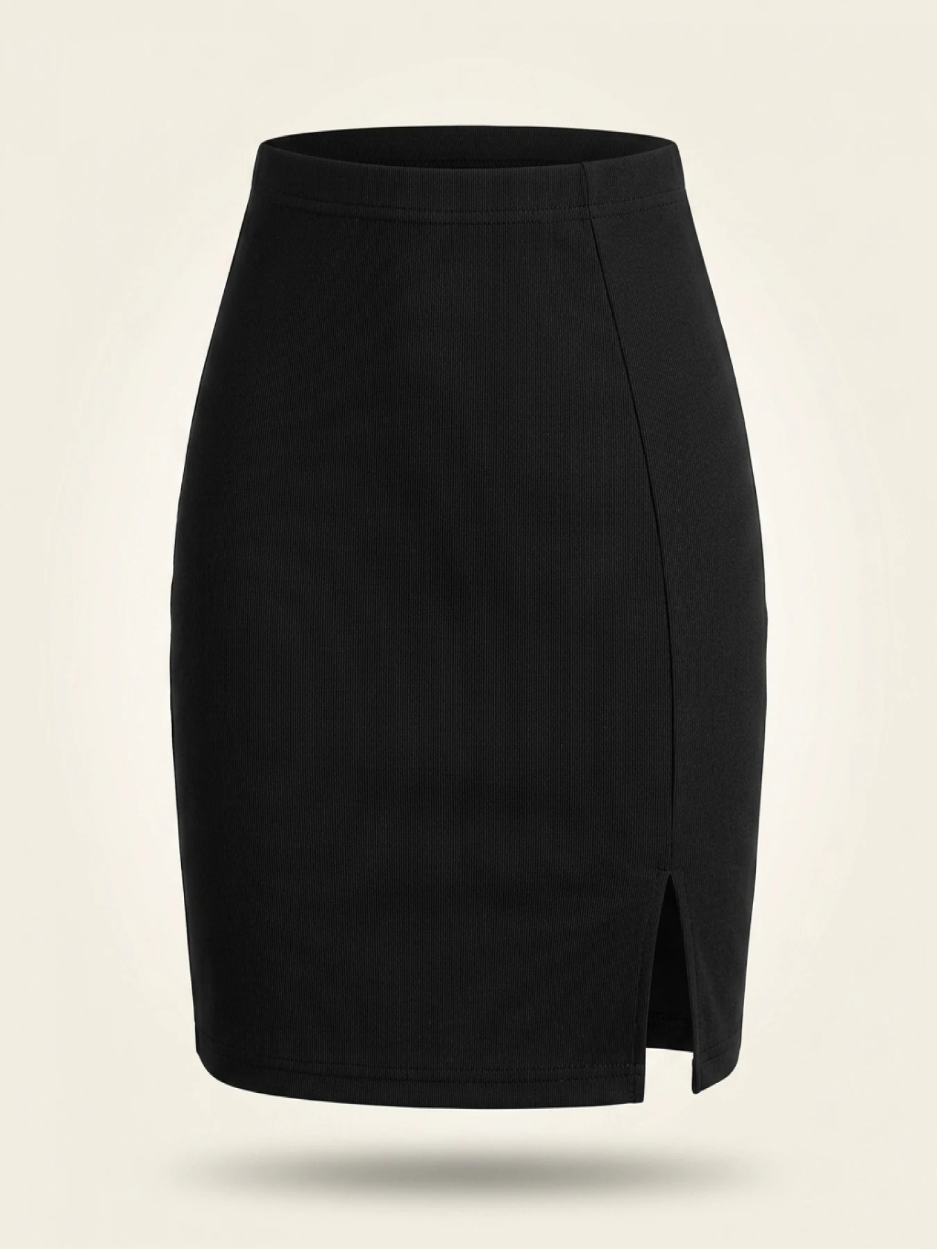 Ladies Plus Size Solid Color Bodycon Mini Skirt with Side Slit Fashion Pencil Skirt