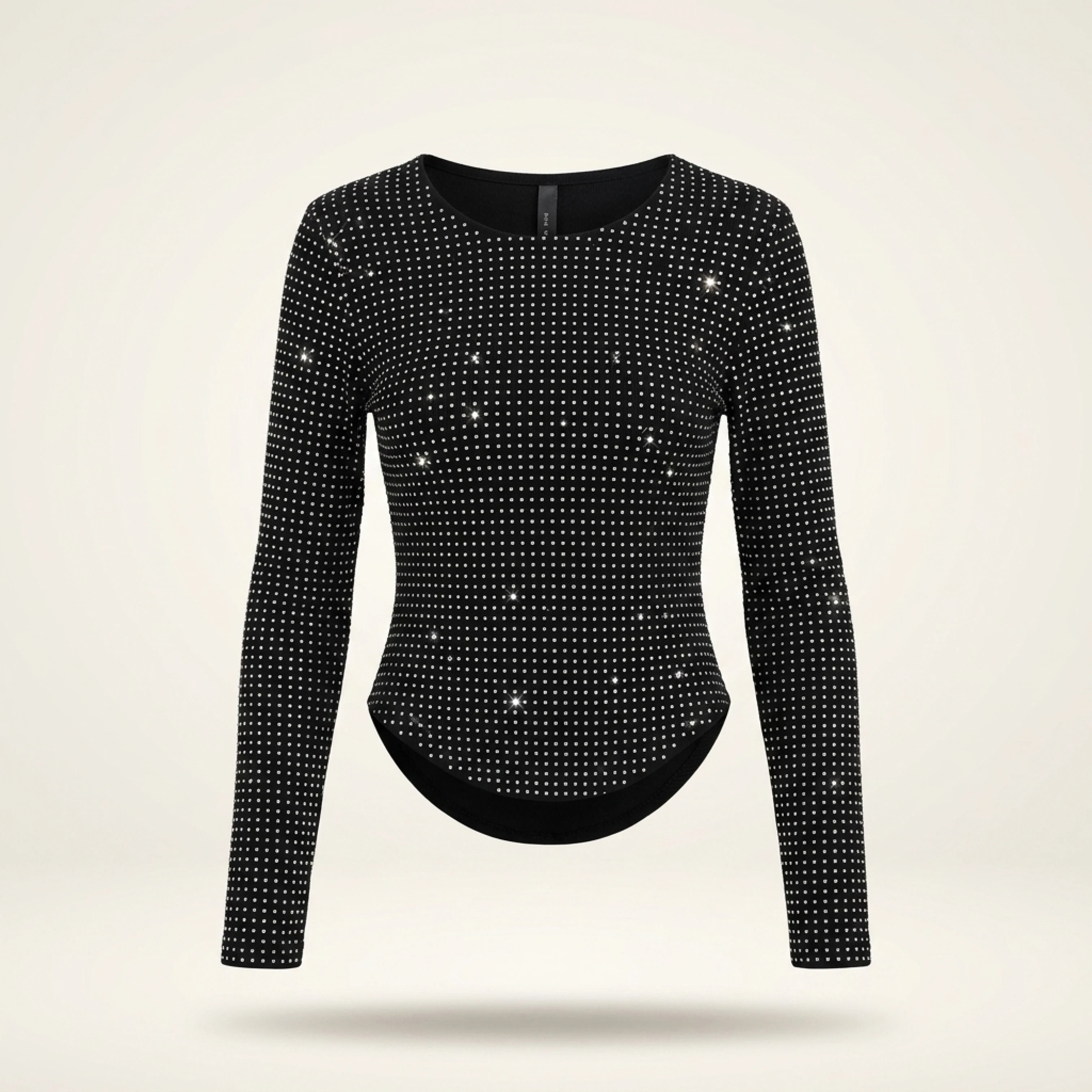 Fat people oversized wear 300 catties fashion rhinestone diamond bright silk curved edge women's long-sleeved T-shirt - Image 4