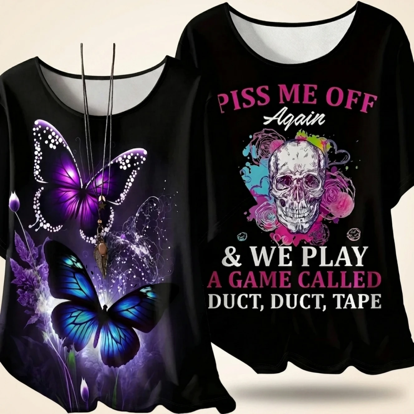 Summer 2025 Plus Size Women Casual Round Neck Short Sleeved T-shirt with Colorful Butterfly Print Creative Printing Quick Drying
