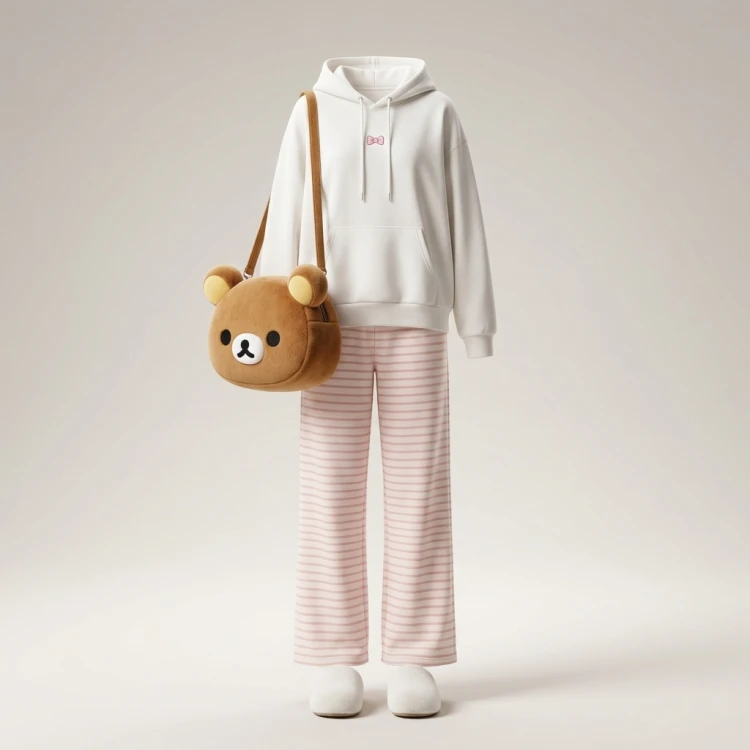 Japanese Y2K Striped Sweatpants Women Harajuku Kawaii Sweet Fleece Sports Pants Indian Fashion Cute Girly Basic Trousers