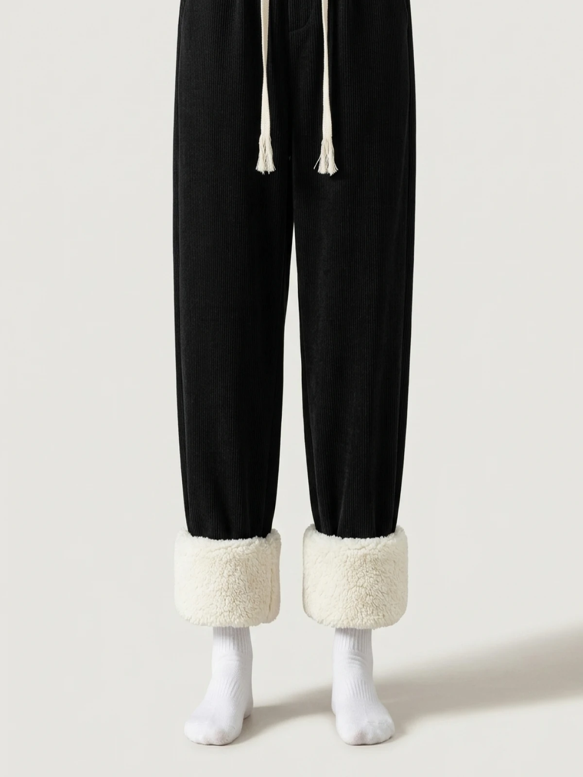 High Waist Wide Leg Pants Women's Autumn Winter Flannel Fce Lined Casual Loose Fit Trousers Nine Points Commute Sle - Image 5