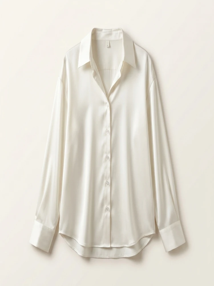 Plus Size Casual Women Silk Shirt 2025 New Fashion Loose Long Sleeve Button-Down Blouse Female Elegant Top Office Acetate Shirts - Image 3