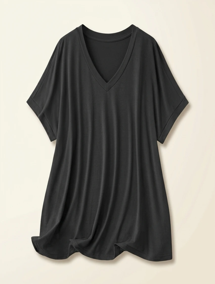 New Plus Size European and American Women's Casual V-neck Solid Color T-shirt
