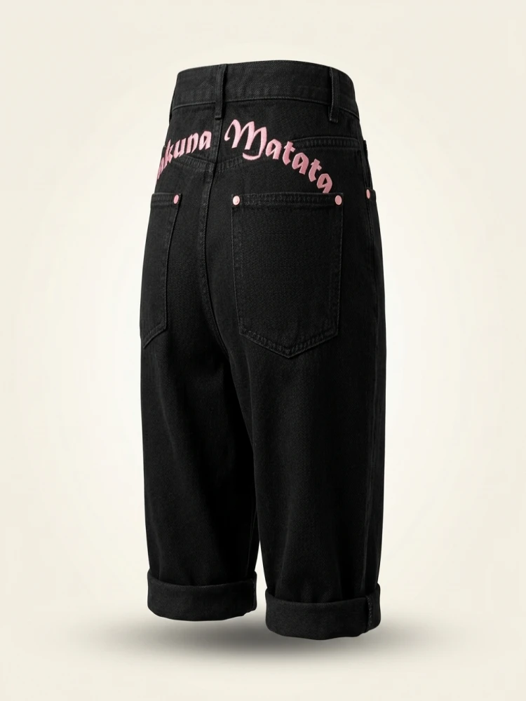 High Waist Embroidered Letter Print Denim Pants Women's Spring New Sle Cool Sexy Long Trousers Casual Wide Leg Jeans - Image 4