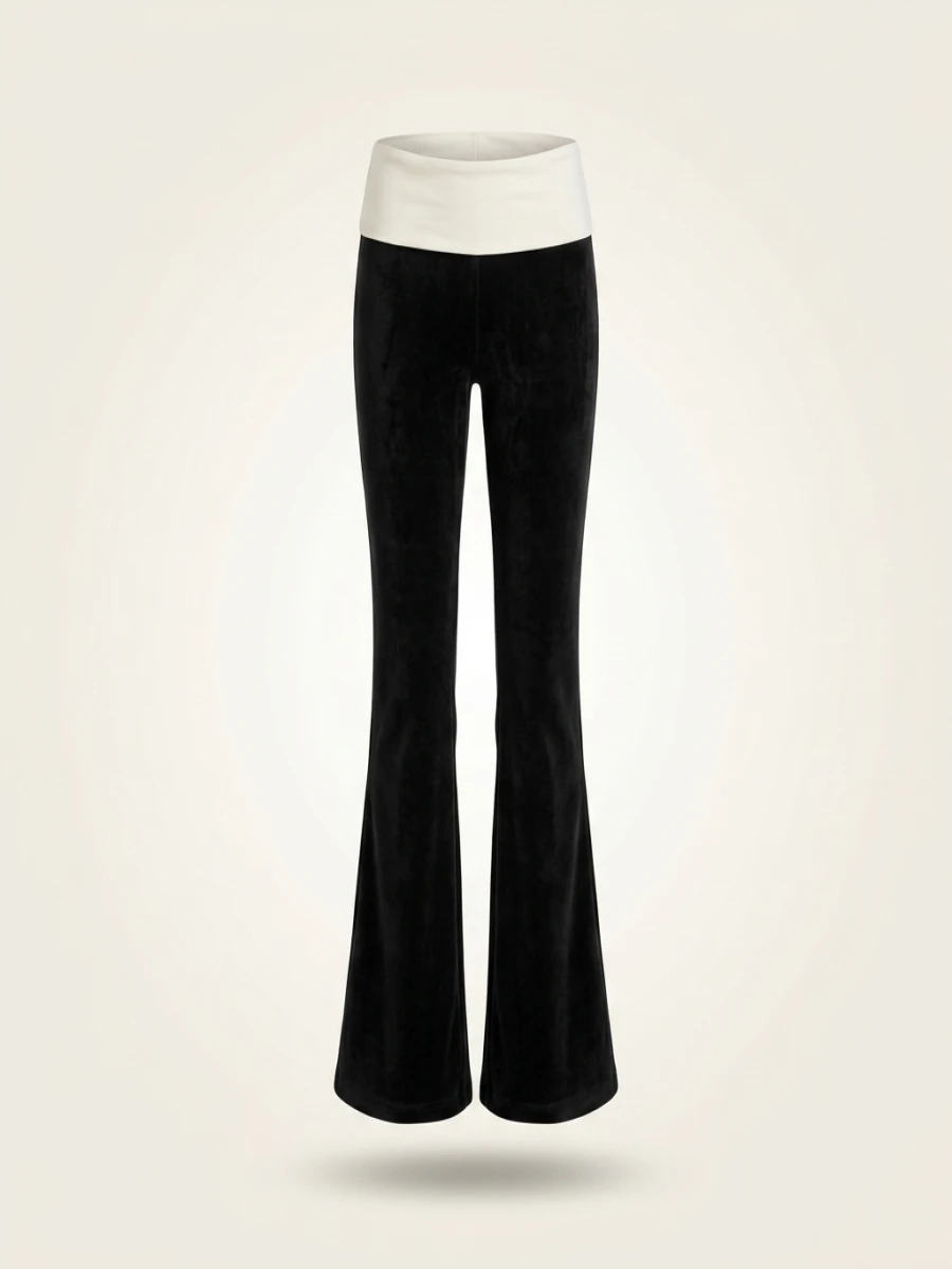 Women Fashion Flared Pants Casual Contrast Color Creativity Elastic Waist Bell Bottoms Bootcut Trousers Y2K 2024 New Streetwear - Image 2