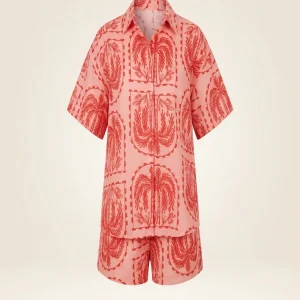 Women's Large Size Woven Solid Color Summer Print Set